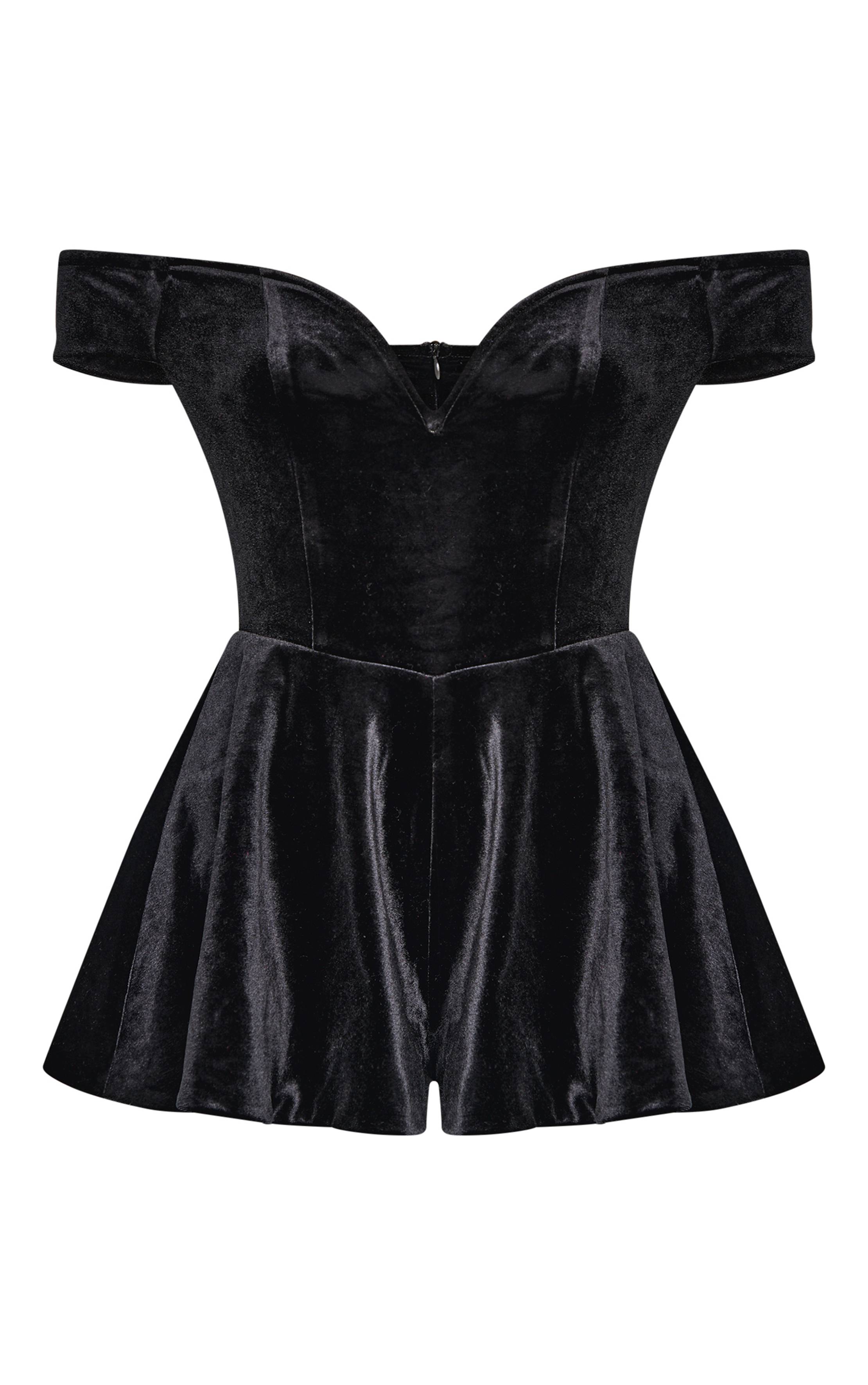 Noir Combi-short Fluide En Velours À Encolure Bardot Cœur