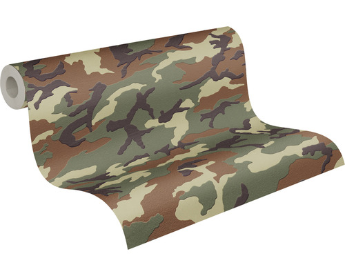 Vliesbehang 3694-06 Camouflage bruingroen