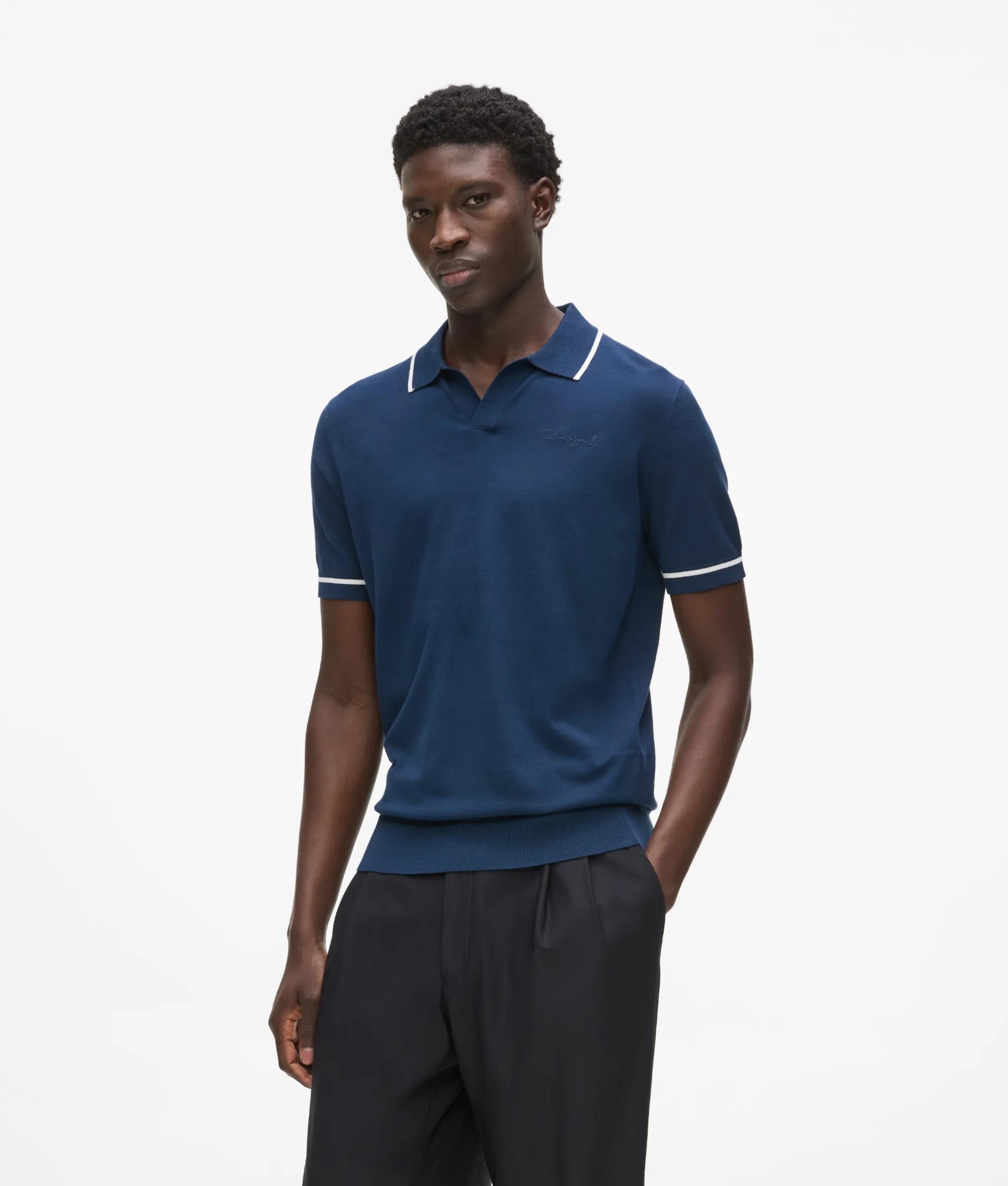 Gebreid poloshirt met contrasterende bies