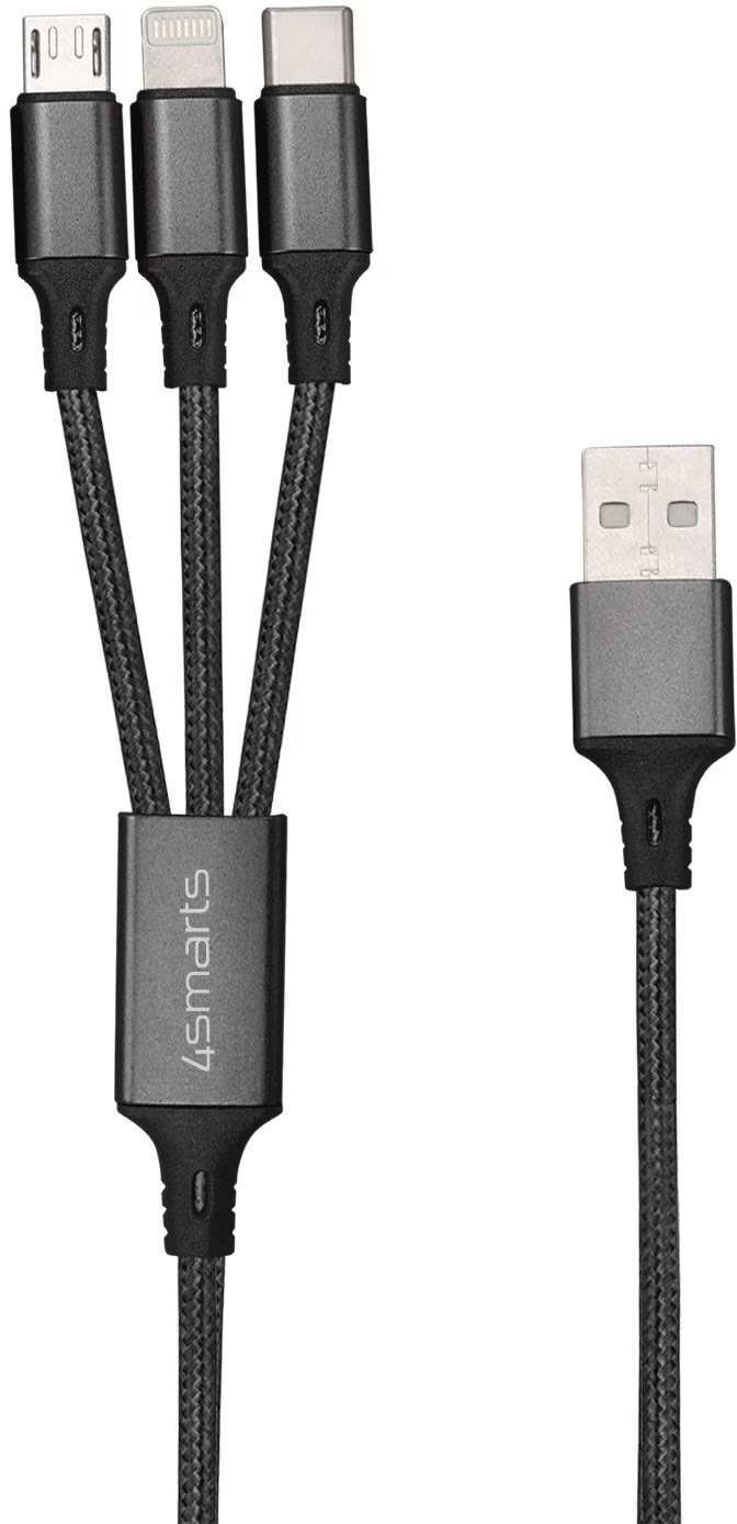 (20cm) 2.4A 3in1 USB A auf USB C / Lightning / Micro USB Ladekabel Datenkabel (4S468745) - Schwarz