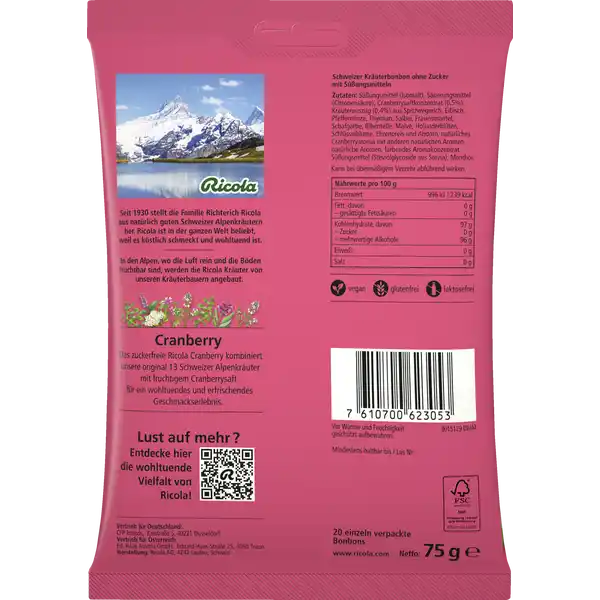 Cranberry Bonbons zuckerfrei 75g