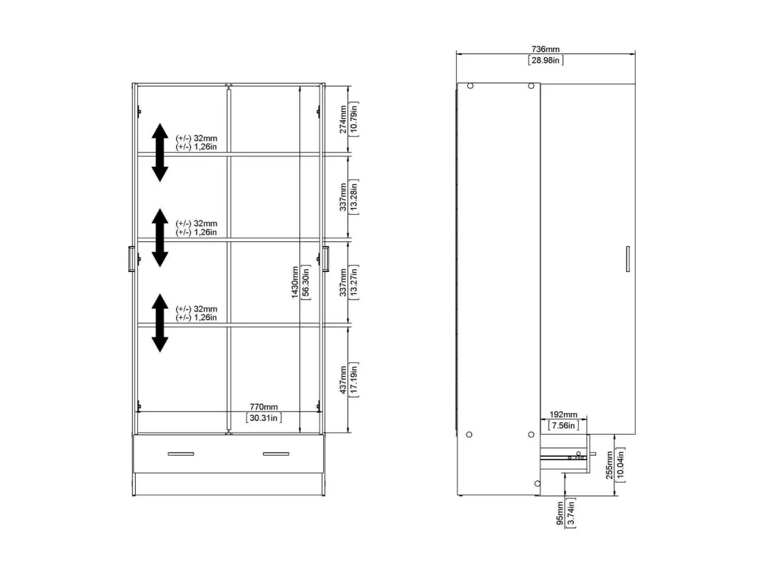 Garde-robe 2 portes Dsban, Meubles de chambre, Penderie de plain-pied, Placard à vêtements, 79x36 h170 cm, Blanc