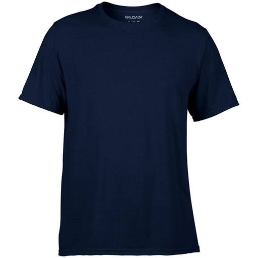Camiseta esportiva respirável de manga curta Gildan, 100% poliéster.