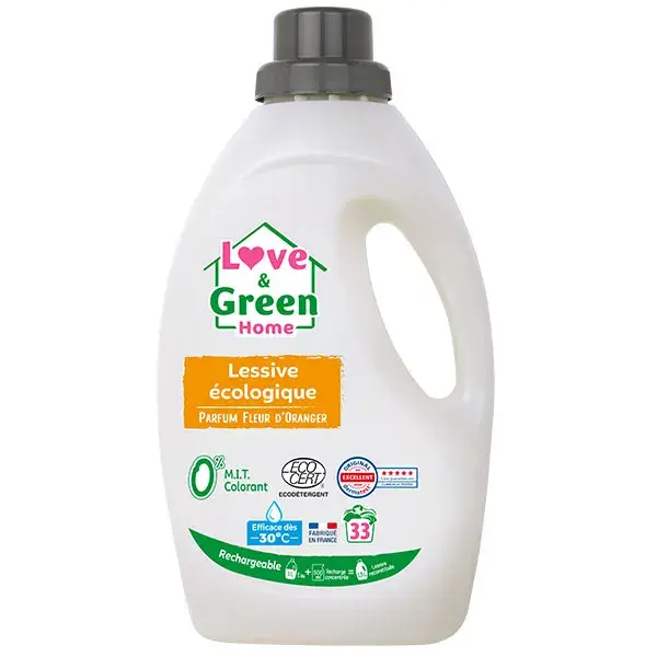 Detergente para roupa Love & Green Home com certificação ecológica - Recarregável, aroma de flor de laranjeira - 1,5 L