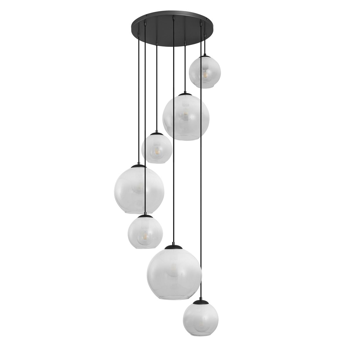 Moderne hanglamp zwart met wit glas rond 7-lichts - Misty