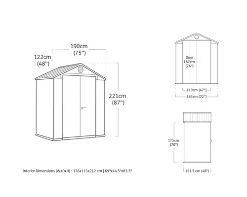 KETER Darwin 6x4 tuinhuis met dubbele deur inclusief vloer, 184,5 x 132,8 cm, grijs