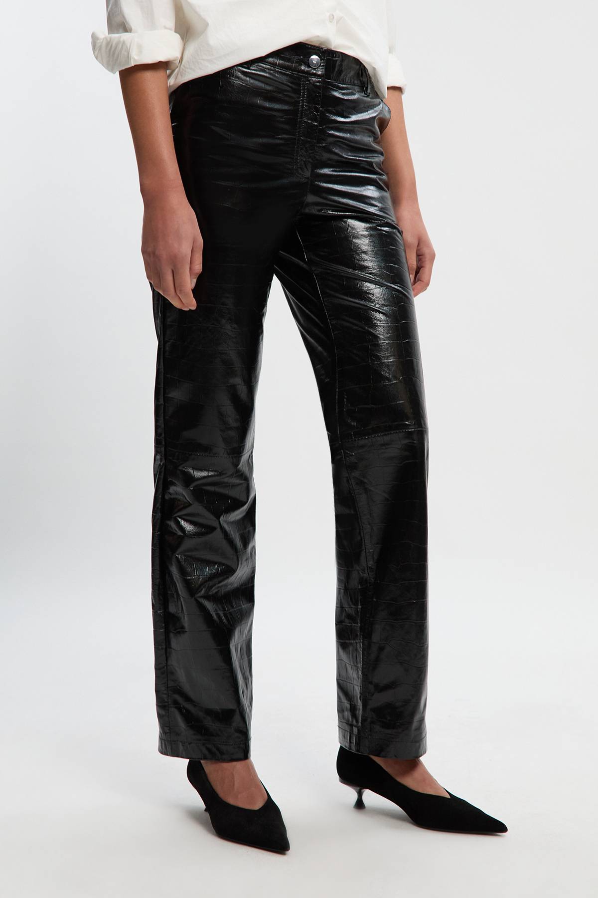 KarenMillen Pantalon Droit en Cuir Effet Crocodile Brillant