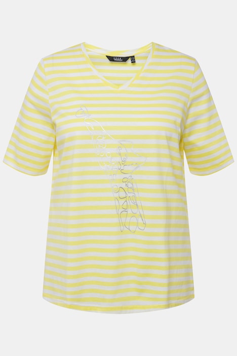 Shirt, Ringel, Metallic-Tier, V-Ausschnitt, Halbarm