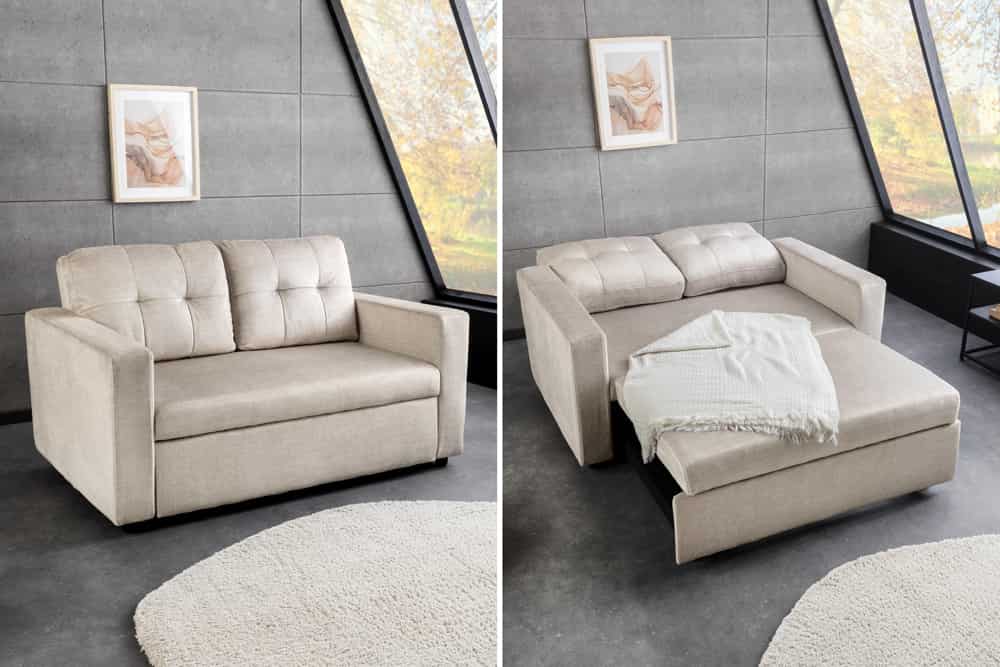 Ausziehbares Schlafsofa SMART 140cm champagner beige Vogue Velours Samt Nosagfederung