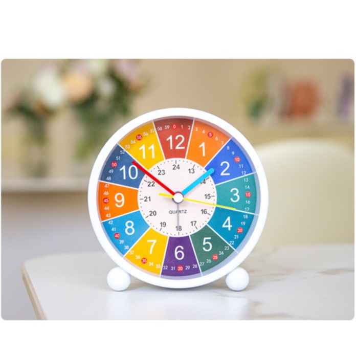 (Ø115x120mm) Kinder Lernwecker Nachttisch Wecker Analoge Tischuhr (Batteriebetrieben) - Weiss / Bunt