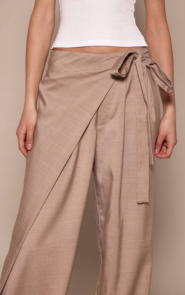 Gris Pierre Pantalon Droit Tissé À Nouer Avec Ceinture Enveloppante
