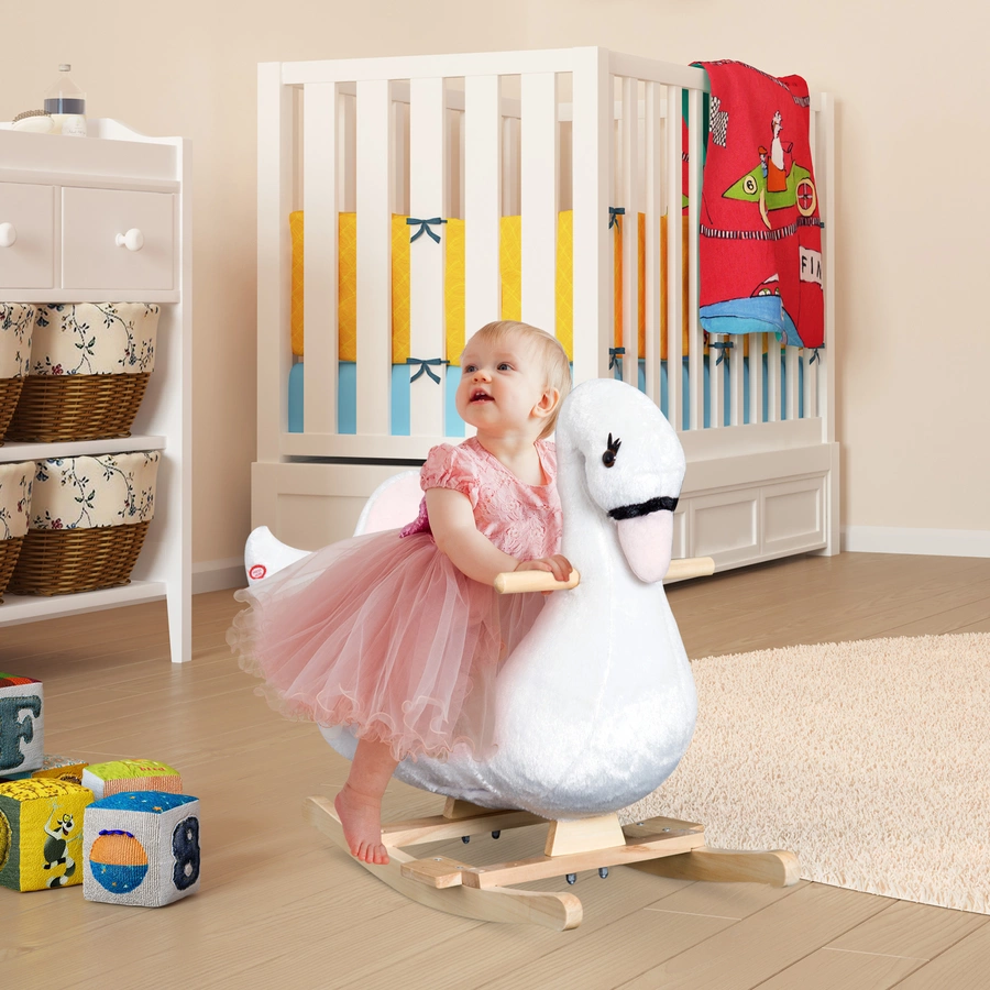 HOMCOM Kinder Schaukelwippe als Schwan rosa, weiß
