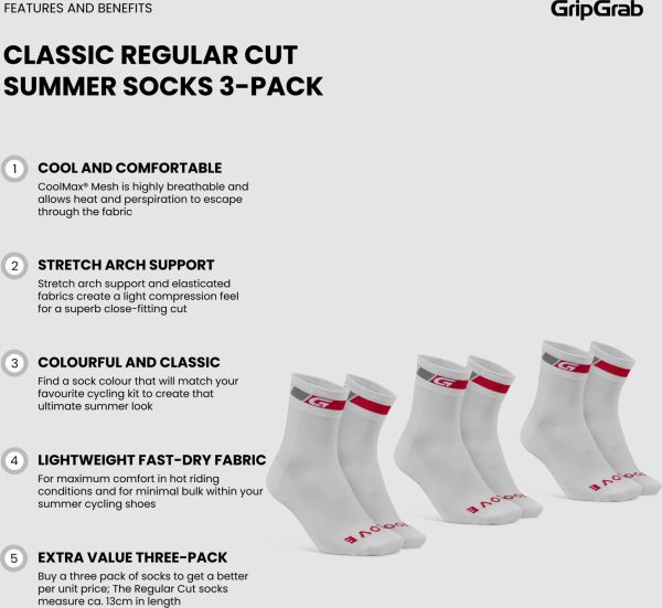 GripGrab Classic Regular Cut 3-Pack Sommersokker, Hi-Vis