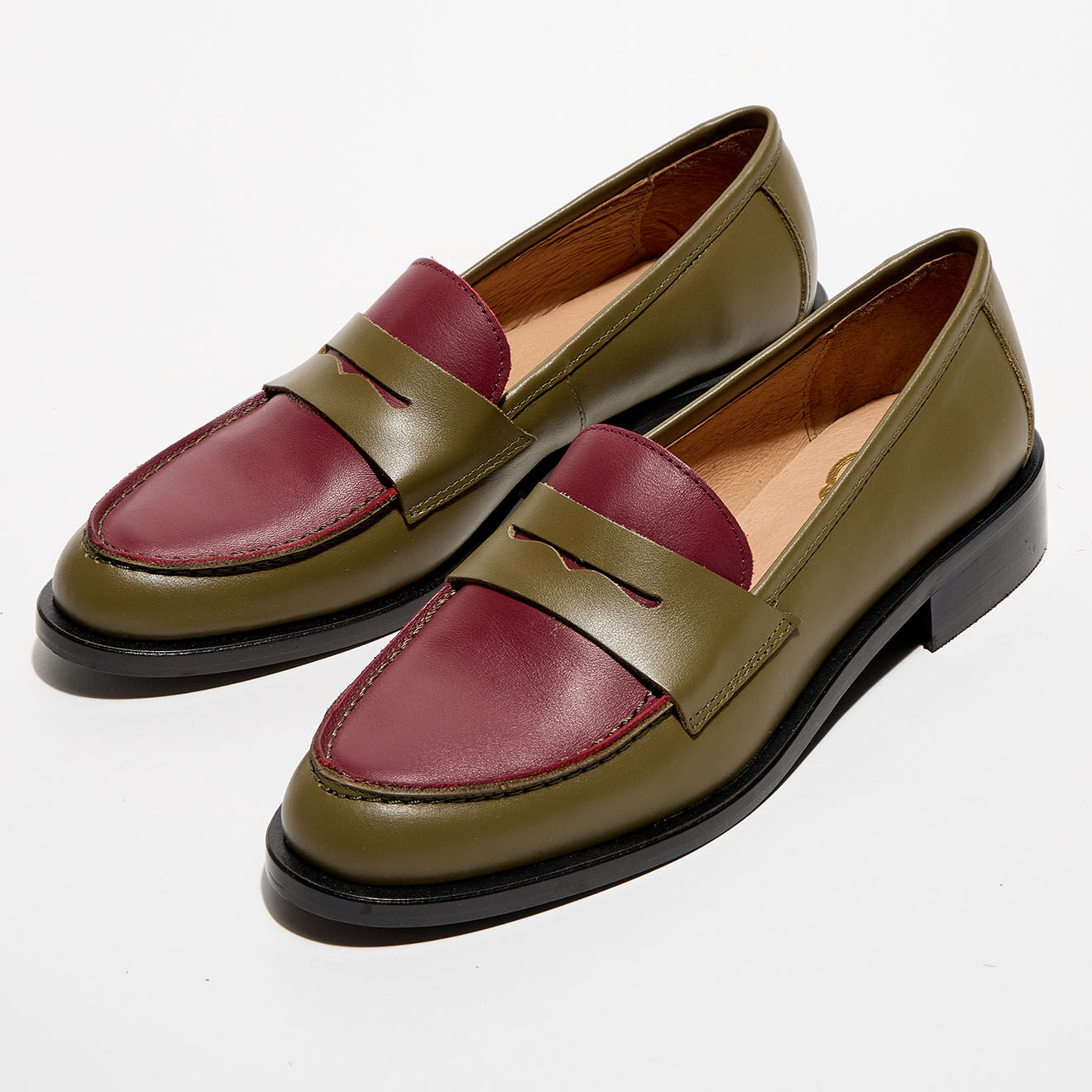 Apologie Mocassins en Cuir Juliette vert/bordeaux