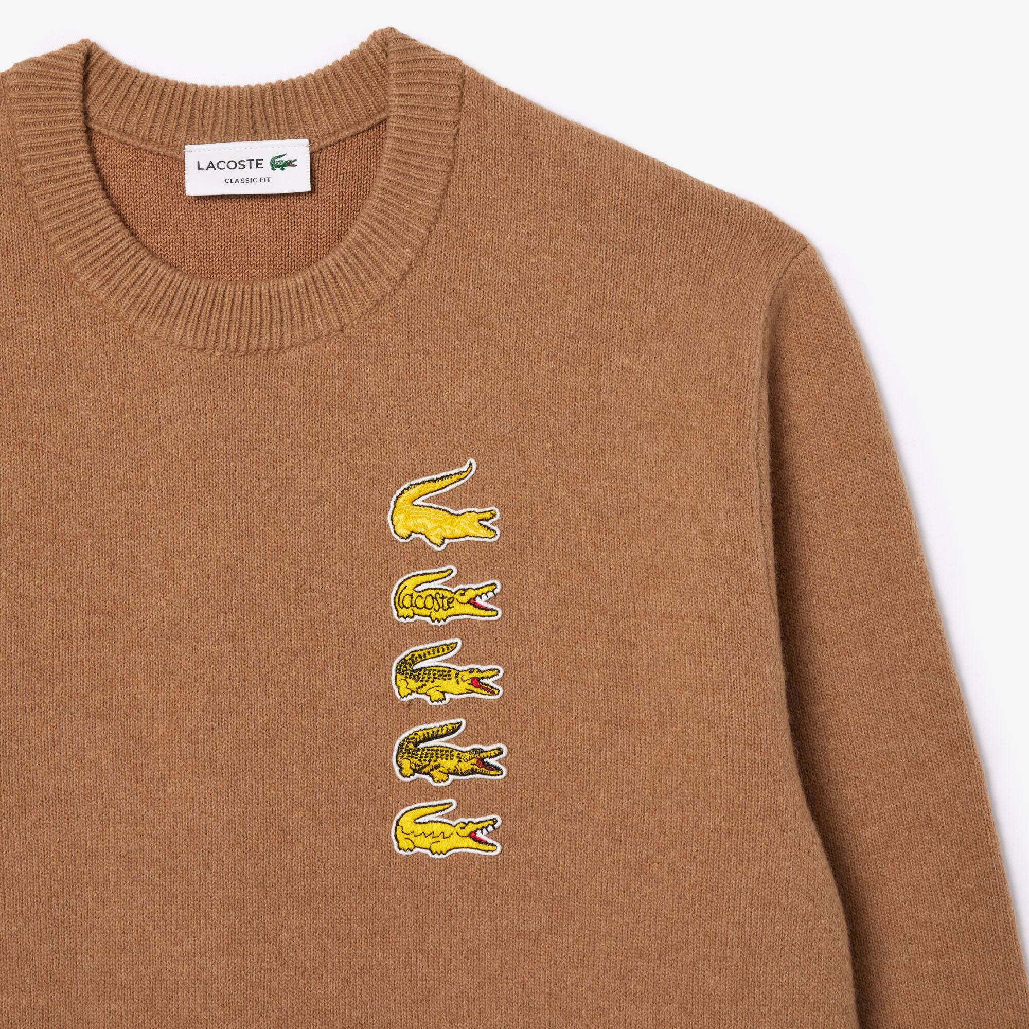 Pullover aus Woll-Baumwoll-Mischung mit Aufnäher Pullover - Braun - Lacoste - Unisex