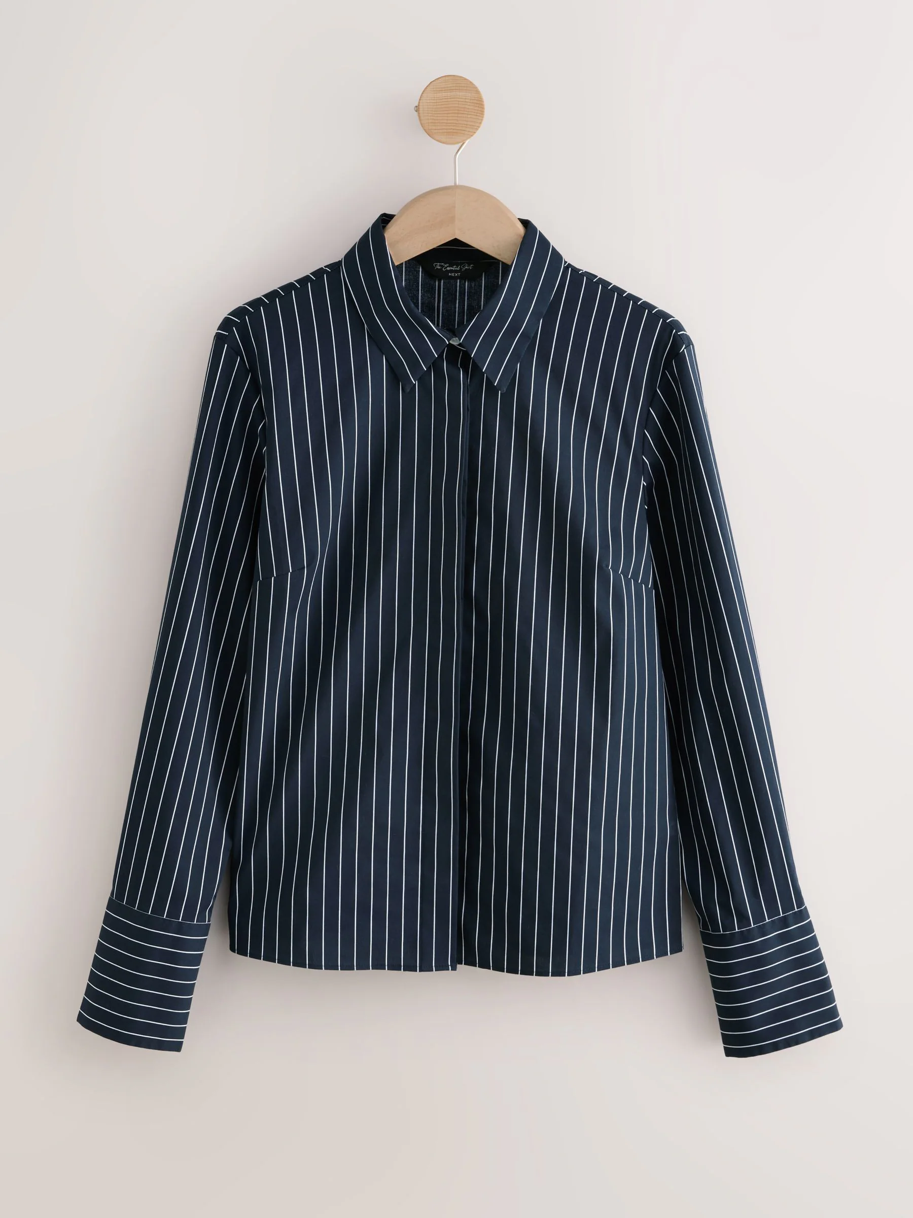 Marineblauw gestreept - Fitted Stretch Essential Long Sleeve Shirt