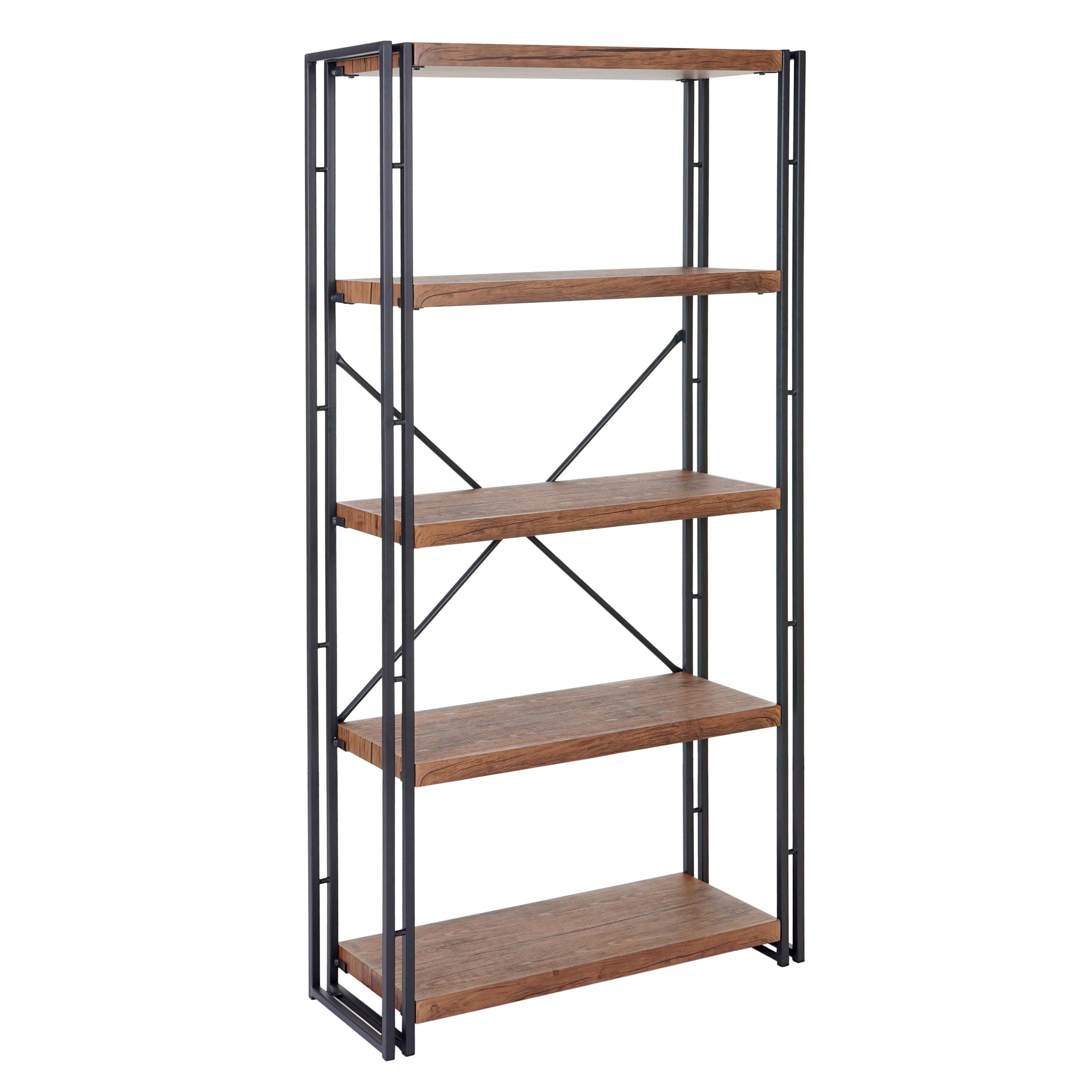 Bücherregal MCW-A27, Standregal Wohnregal, 165x80cm 3D-Struktur 5 Ebenen, Wildeiche-Optik