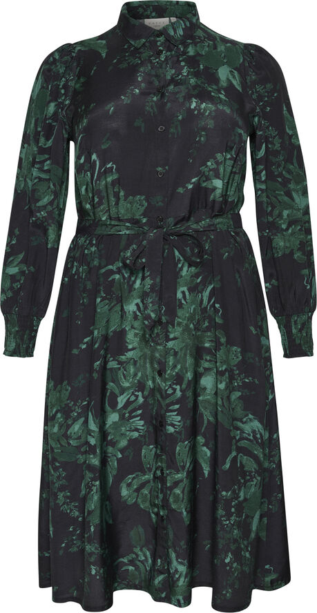 Kaffe Curve KCmina Shirt Dress Black/green painted flower