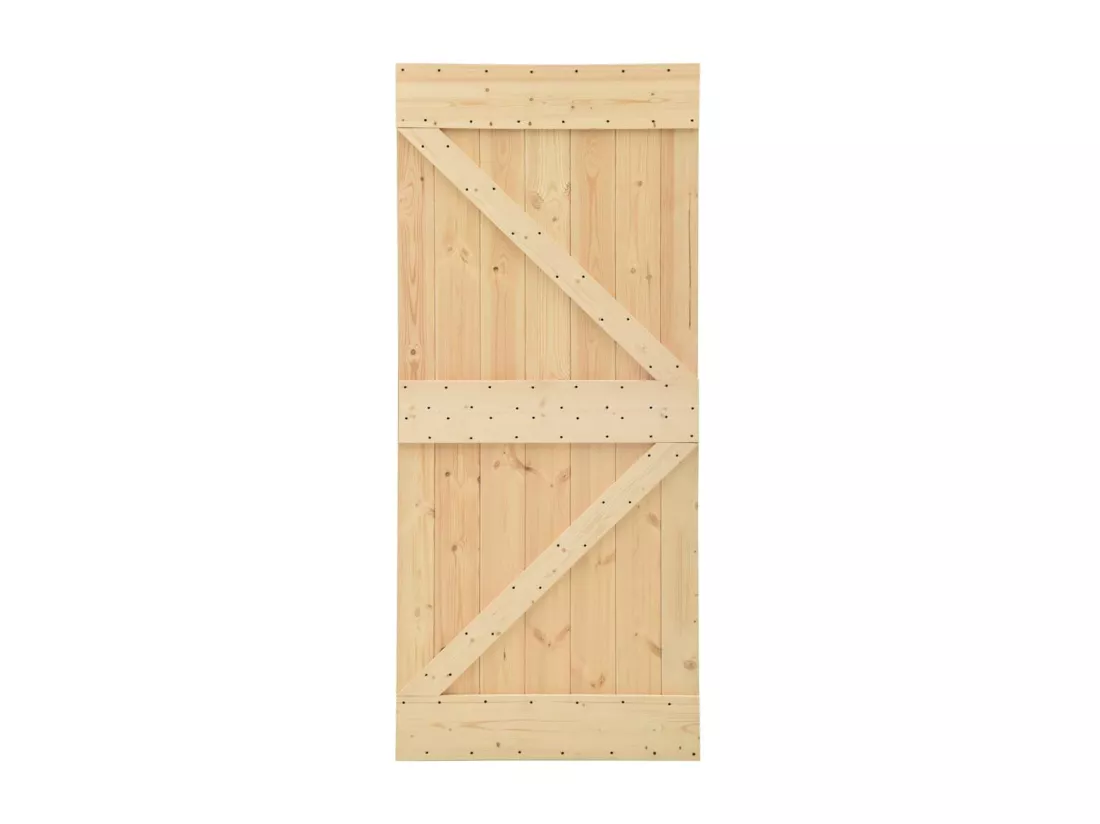 Porte coulissante avec kit de quincaillerie 90x210cm Pin massif
