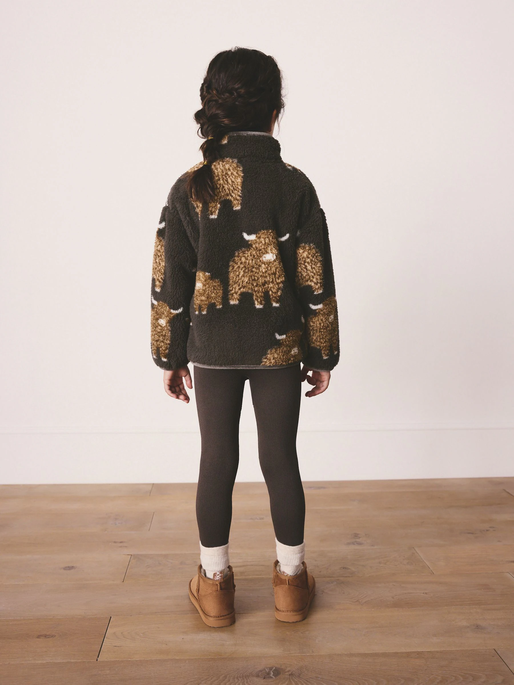 Antraciet - Hamish The Highland Cow Matching Family Borg Zip Neck Fleece (3-16yrs)