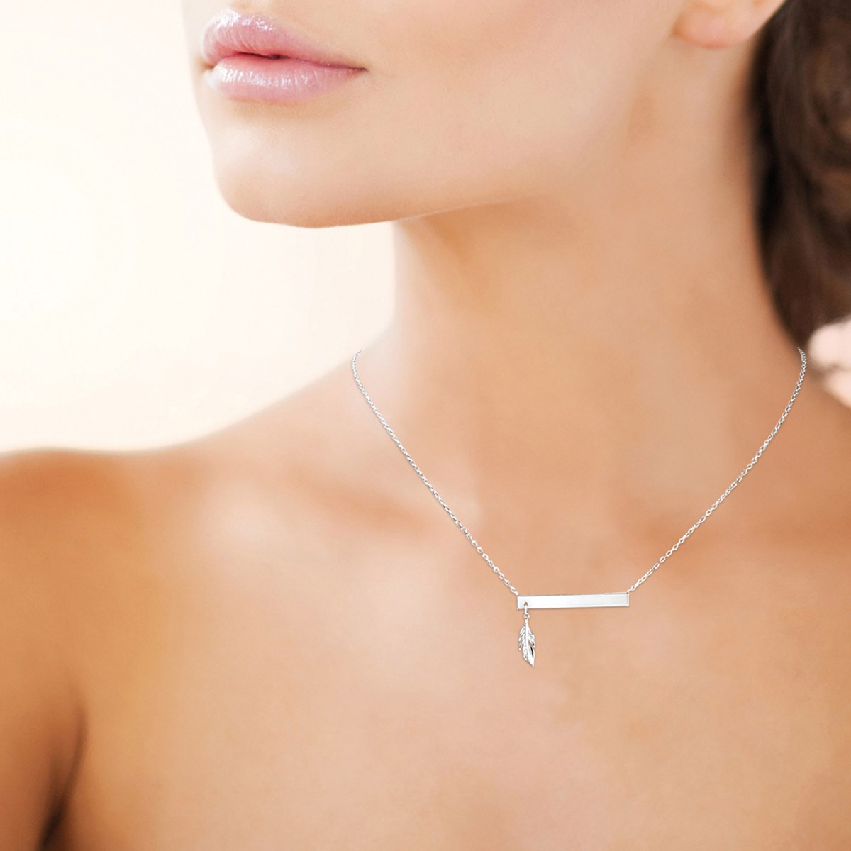 Collier Brillaxis Plaque plume argent