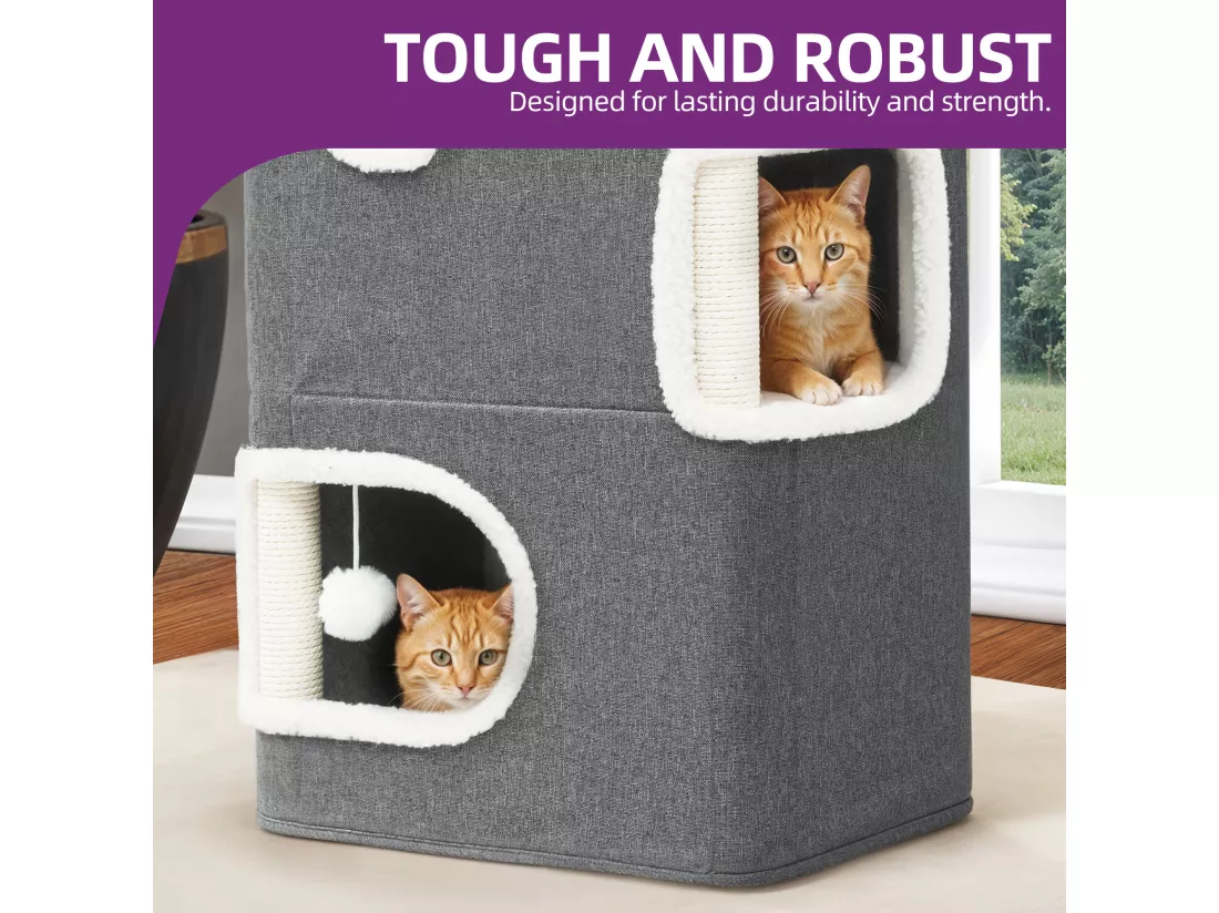 YITAHOME Maison pour Chat - Niche Cabane Chat Interieur - Arbre à Chat - Griffoir - 45 * 35 * 63cm - Gris