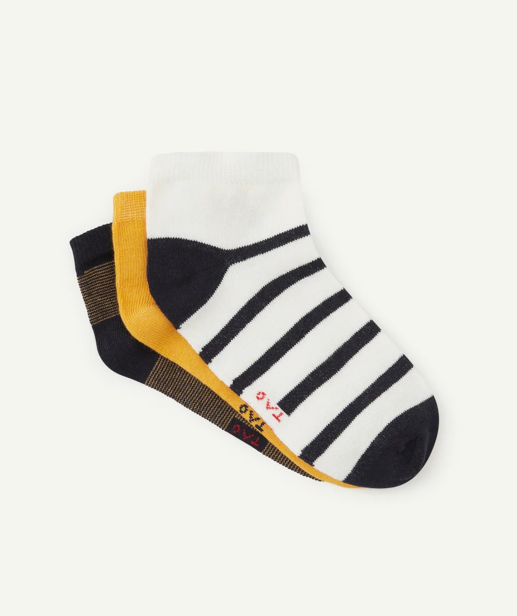 LOT DE 3 SOCQUETTES GARÇON AVEC RAYURES ET UNI JAUNE