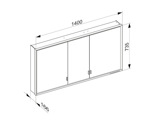 KEUCO Royal Lumos spiegelkast, 140 x 16,5 x 73,5 cm, gespiegeld, 3-deurs, LED, IP 24, 723