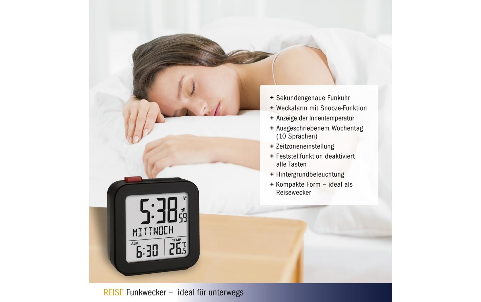 Funkwecker SchwarzDigitale Uhr mit Alarm mit Snooze-Funktion
