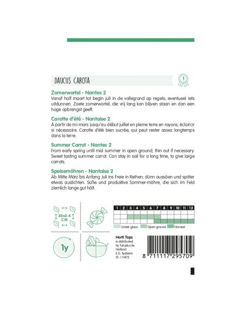 Hortitops Wortelen Nantes 2 - Halflange - Groentezaden - 10 g