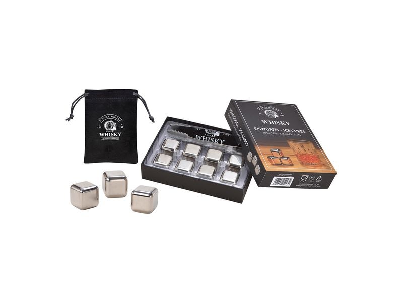 G. Wurm Whiskysteine mit Zange und Beutel 10-teilig, Silber Whiskysteine-Geschenkset