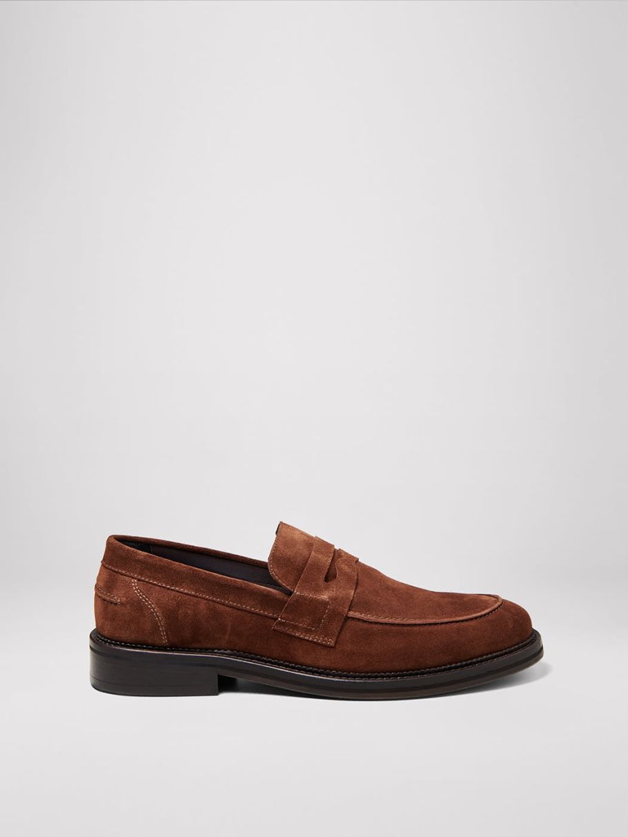 Mocassin penny loafer en cuir suédé