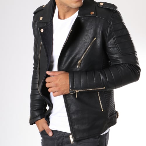 Veste Biker Noir Doré