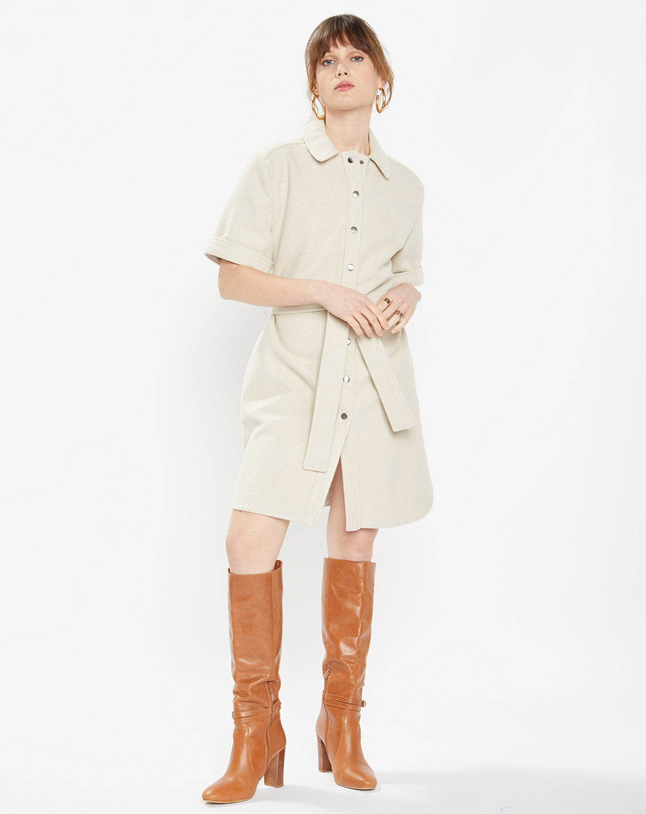 Galeries Lafayette Robe courte chemise courte Lilou écrue