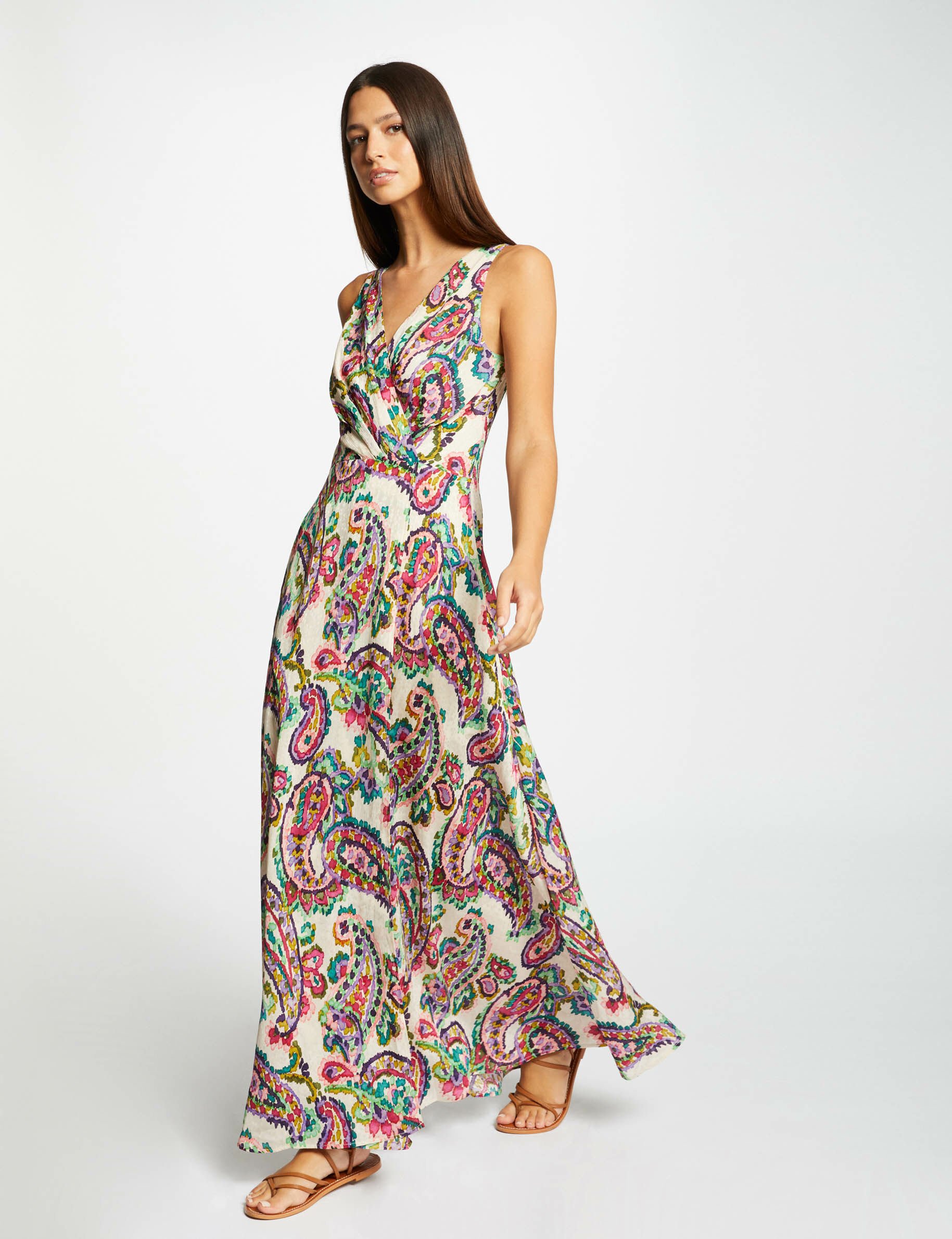 Robe longue évasée imprimé abstrait multico femme - multico