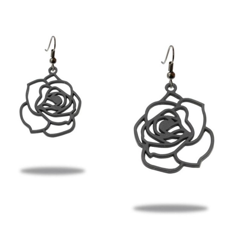 Boucles d'Oreilles Pendantes à crochets Femme Rose Noir Silicone