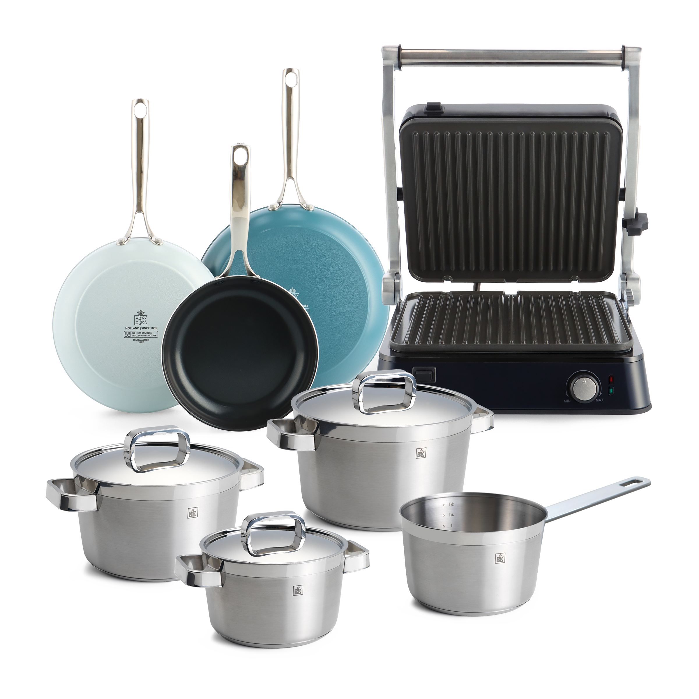 Combi Deal: Sky 3-delige Pannenset   Connect Contactgrill   Conical Pr