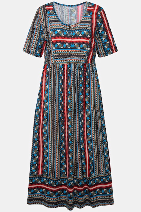 Jerseykleid, Bordüre, A-Linie, Rundhals, Halbarm