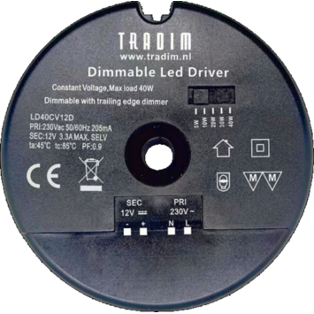 Tradim 12V Dimbare Led Driver Rond 40W