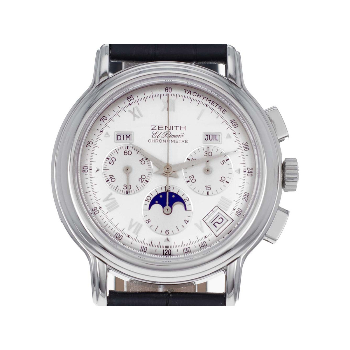 Montre d'occasion Zenith El Primero homme chronographe automatique acier cuir