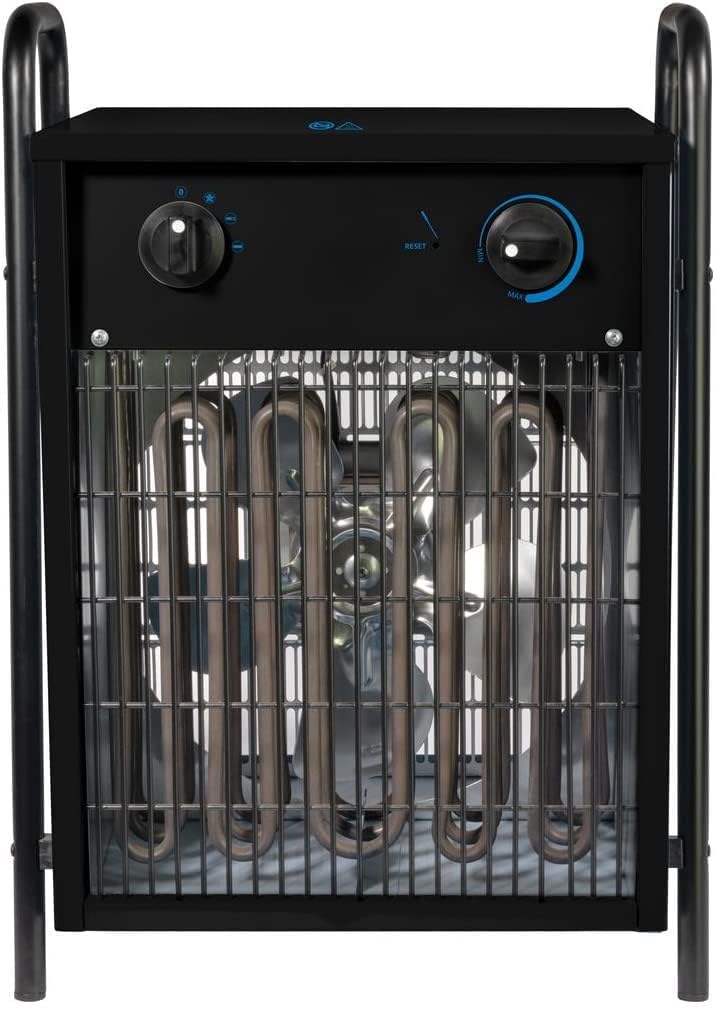 Güde GH 9 EV Elektroheizer - 400 Volt, 9 Kilowatt, zwei Heizstufen 4,5 und 9 Kilowatt, Ventilatorfunktion, Gebläseleistung 780 Kubikmeter pro Stunde, stufenloser Thermostat, Überhitzungsschutz