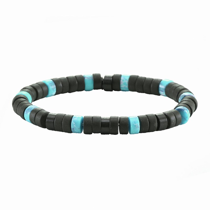 Bracelet Perles Heishi Agate Noire Mate Turquoise-Small-16cm