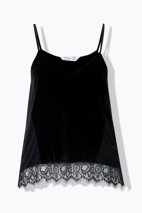 Top, A-Linie, Samt, Satin, Spitzensaum