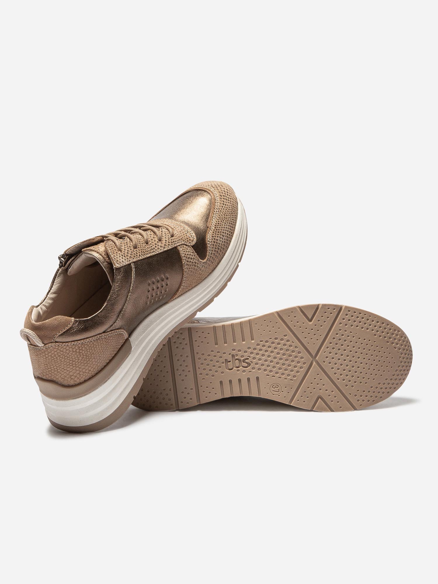 Baskets Femme Semelle Compensée Cuir Beige