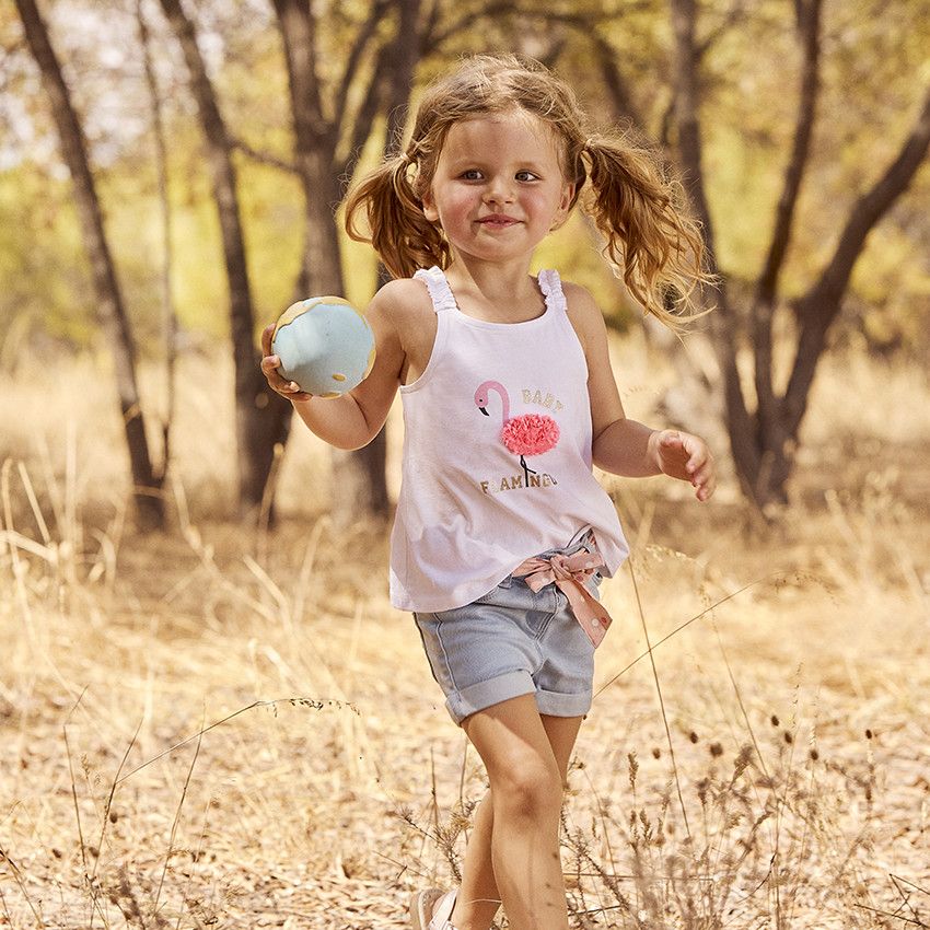 Short en jean avec ceinture à nouer et sequins pour bébé fille - Bleu