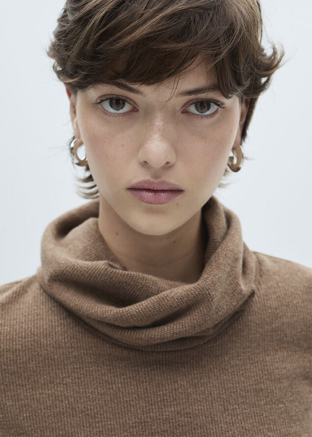 MANGO Knitted turtleneck dress Brown