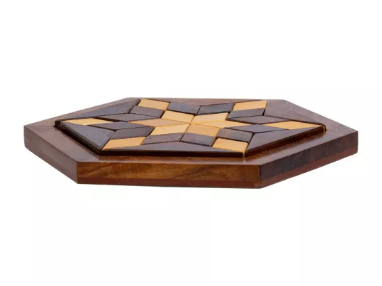 Puzzle hexagonal en bois marron 13,5x13,5x3h