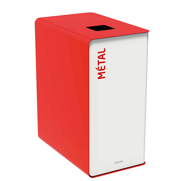 ROSSIGNOL Borne de tri selectif 90 L sans serrure - support sac - cubatri - tri metal - blanc / rouge signalisation