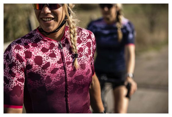 Maillot Manches Courtes Velo Rogelli Animal - Femme - Bordeaux/Rose