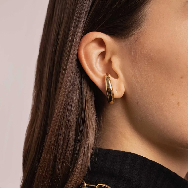 Boucles d'oreilles en acier argenté effet manchette de lobe en forme de lune lisse